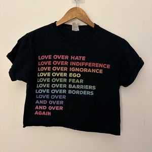 Custom Cropped 'Love Over Hate' Pride T-Shirt, Size Small